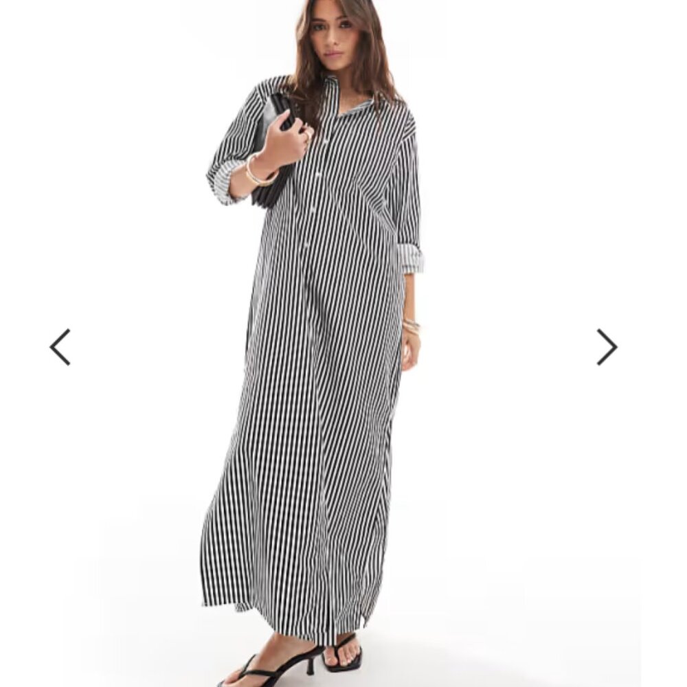Chou Yatou Striped Button Up Long Sleeve Shirt Dress Tunic | Size L